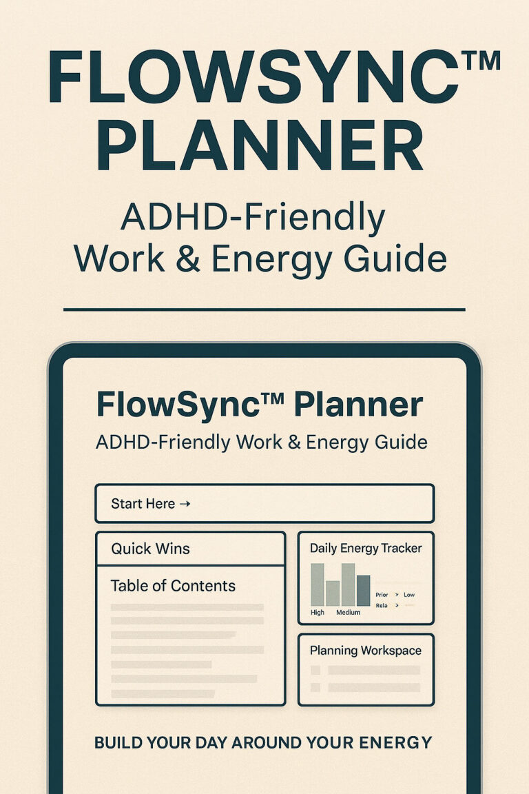 FlowSync ADHD-Friendly Planner – digital burnout recovery and work structure layout for neurodivergent professionals